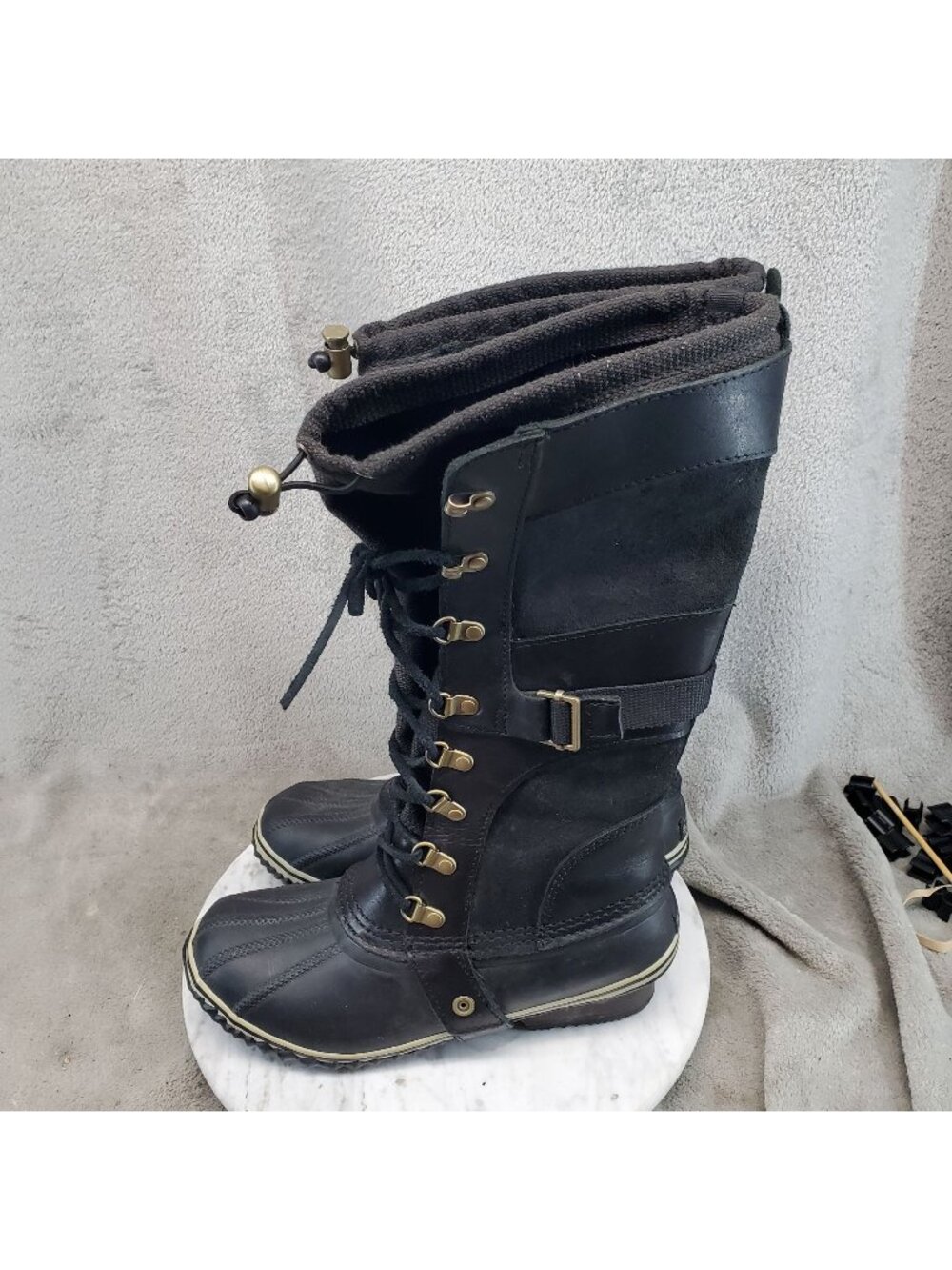 Sorel Shoes Womens Size 8 Conquest Carly Black Leather Waterproof Boots *Read*